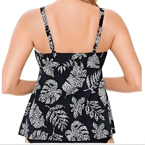 Swim Solutions Spotted Leaves Underwire Tankini Swim Top Size 10 - Picture 2 of 7